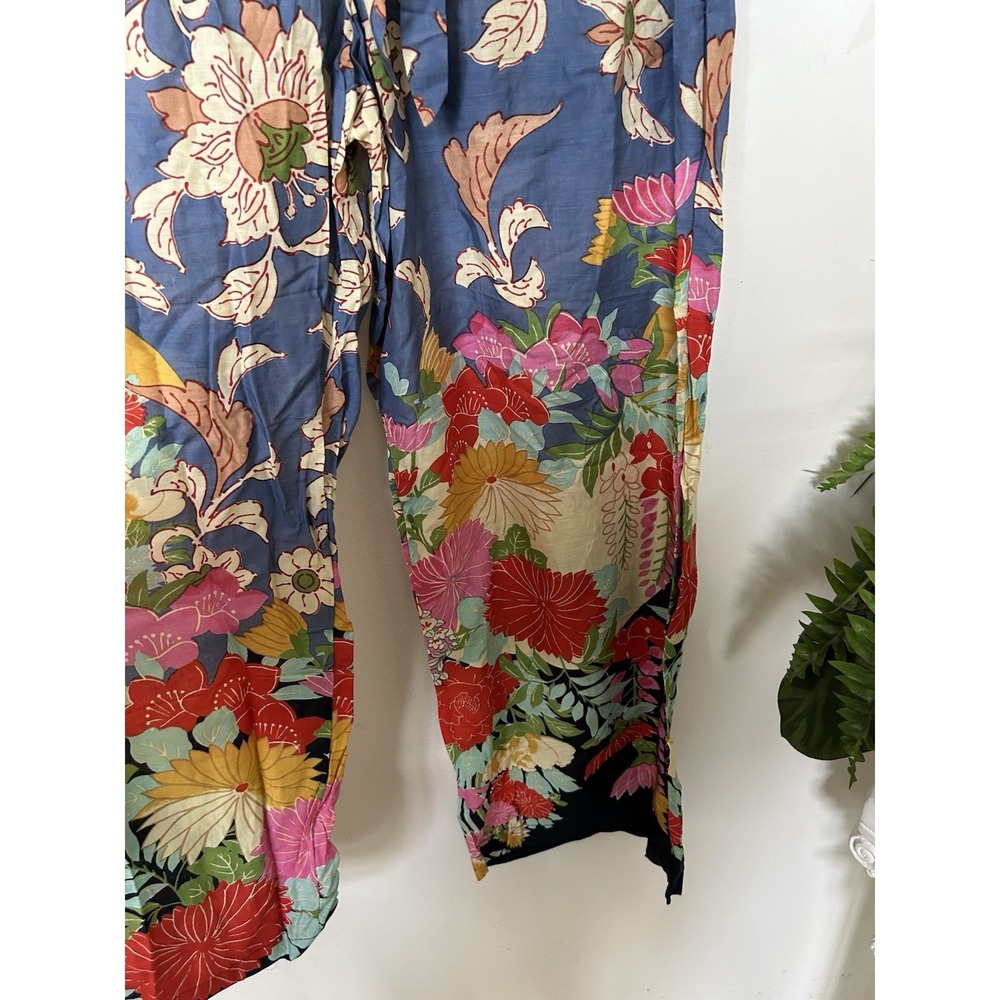 NEW Anthropologie Leilani Floral Wide Leg Pants Blue Boho Vibrant Trouser Sz M - Picture 4 of 7